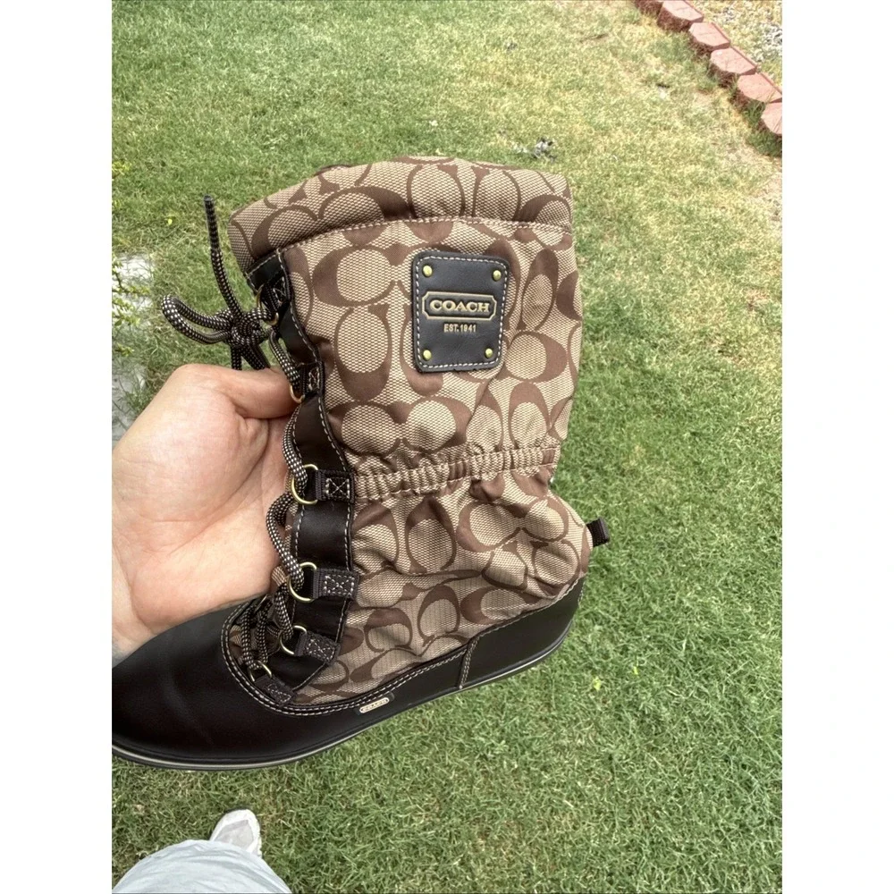 Coach Women's Shane Signature C Brown/Khaki Monogram Mid-Calf Boots Size 9B